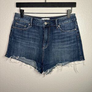 PAIGE Distressed Denim Shorts in Medium Blue Wash